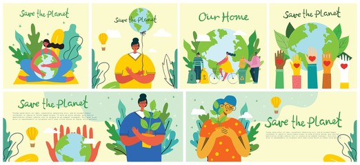 Obraz na płótnie Canvas Vector illustration ECO backgrounds of Concept of green eco energy and quote Save the planet. 