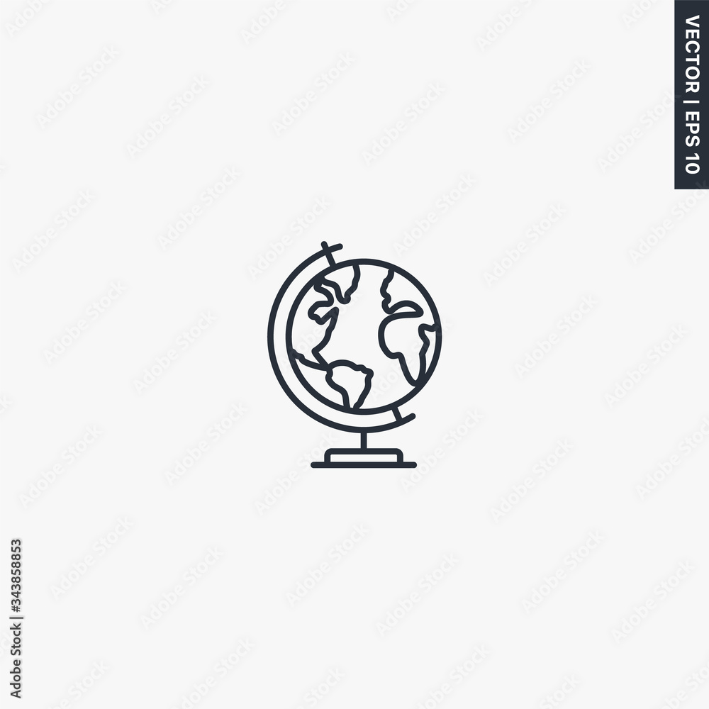 Poster globe, linear style sign for mobile concept and web design
