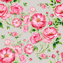  Seamless pattern of wild rose. Stylish print for textile design and decoration.