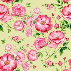 Gordijnen  Seamless pattern of wild rose. Stylish print for textile design and decoration. © Irina Chekmareva