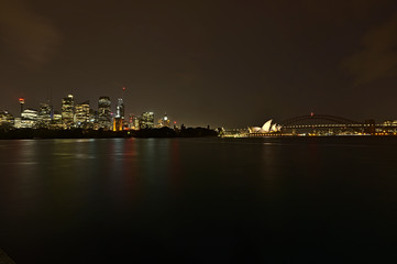 Sydney skyline with Harbour Bridge and Opera House at night