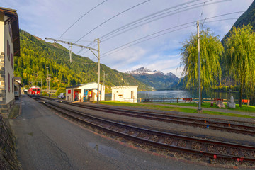 Fototapeta na wymiar railway runs in the Poschiavo
