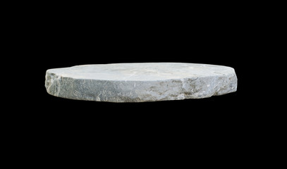 Gray Marble Stone Pedestal Empty Showing Texture, isolated on black background. Product Display Shelf, Blank for mockup design or interior decoration.