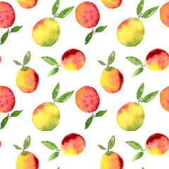 Apricot, Peach watercolor seamless pattern. Endless print for textile, clothes, fashion fabric, linens, dress, cover, wallpaper. Hand painted art in modern trendy style.