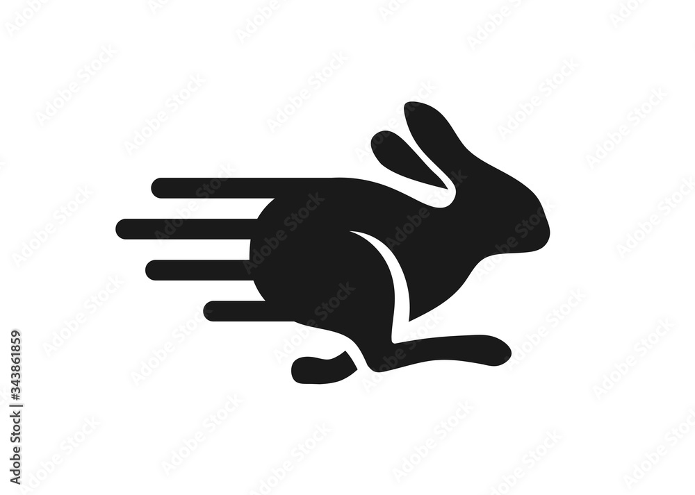 Wall mural fast running rabbit logo vector, run bunny fast or jump silhouette vector illustration