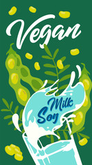 Plant-based vegetarian soy milk is a healthy cow's alternative to lactose milk, an environmentally friendly product. Lactose free. banner for replacing milk