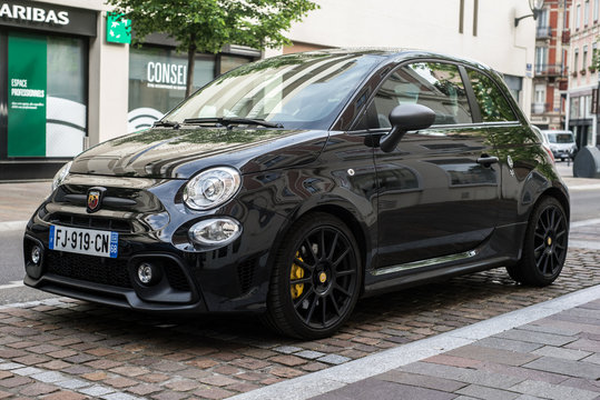 Mulhouse - France - 28 April 2020 - Front View of black Abarth 595 parked in the street