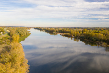 Aerial of the Loire river near to Luynes, Centre, France.