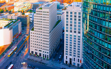 Fototapeta na wymiar Aerial view on modern building architecture in Potsdamer Platz Berlin reflex