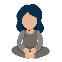 Vector illustration of a cute baby. A little girl with black hair in overalls sits. Happy baby.