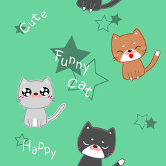 Seamless pattern of cute cat  and star.  Cartoon background for fabric, wallpaper, paper, textile, t-shirt print.