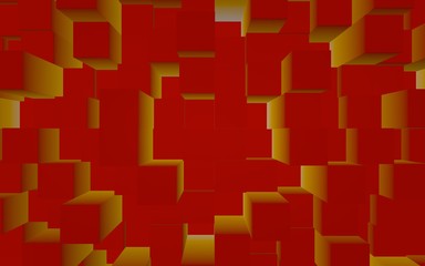 Abstract red elegant cube geometric background. Chaotically advanced rectangular bars. 3D Rendering, 3D illustration