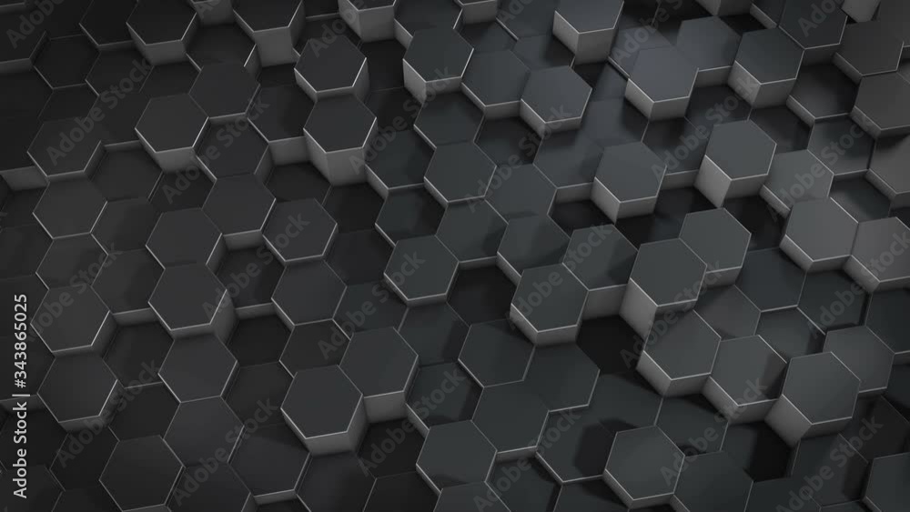Poster an abstract hexagonal geometric metallic surface cyclically moves in virtual space. chaotic vibratio