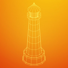 Lighthouse. Navigation Beacon building. Wireframe low poly mesh vector illustration.