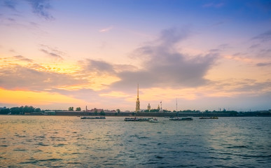 Peter and Paul Fortress at sunset in St. Petersburg, Russia