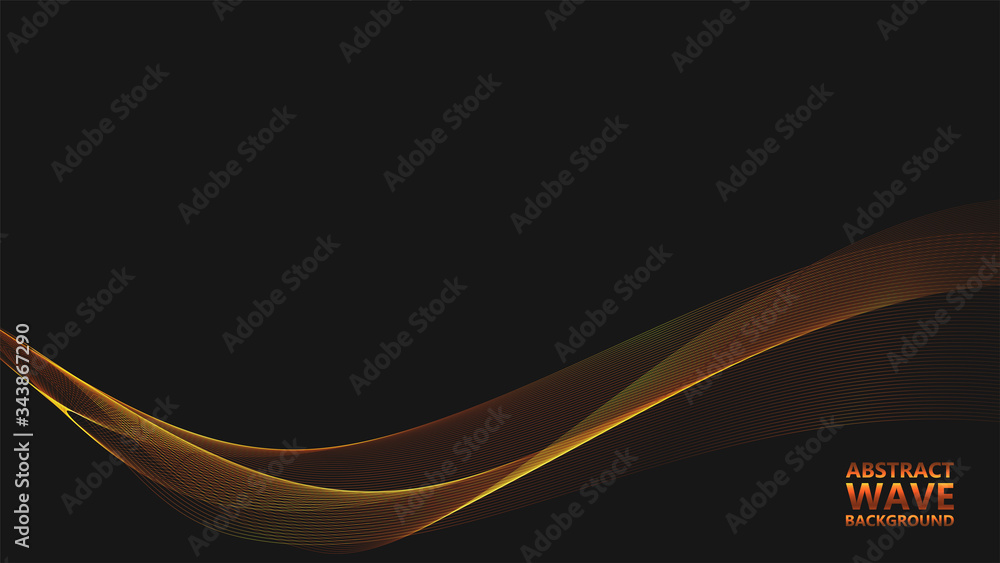 Aufkleber Abstract black background with golden light waves. Vector abstract shiny color gold waves design element on dark background. Vector illustration. Template luxury design.
