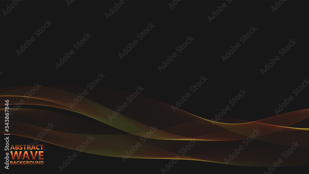Aufkleber Abstract black background with golden light waves. Vector abstract shiny color gold waves design element on dark background. Vector illustration. Template luxury design.