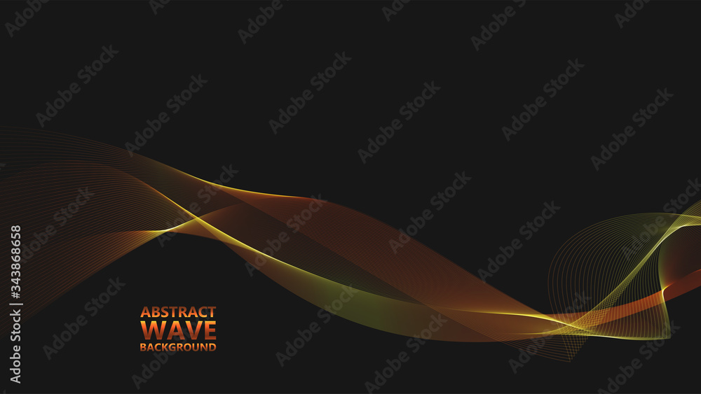 Leinwandbilder Abstract black background with golden light waves. Vector abstract shiny color gold waves design element on dark background. Vector illustration. Template luxury design.