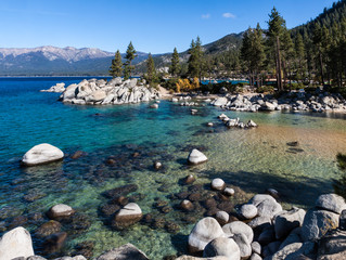 The Clear Water Of Lake Tahoe at Rocky Cove, Sand Harbor, Lake Tahoe, Nevada, USA