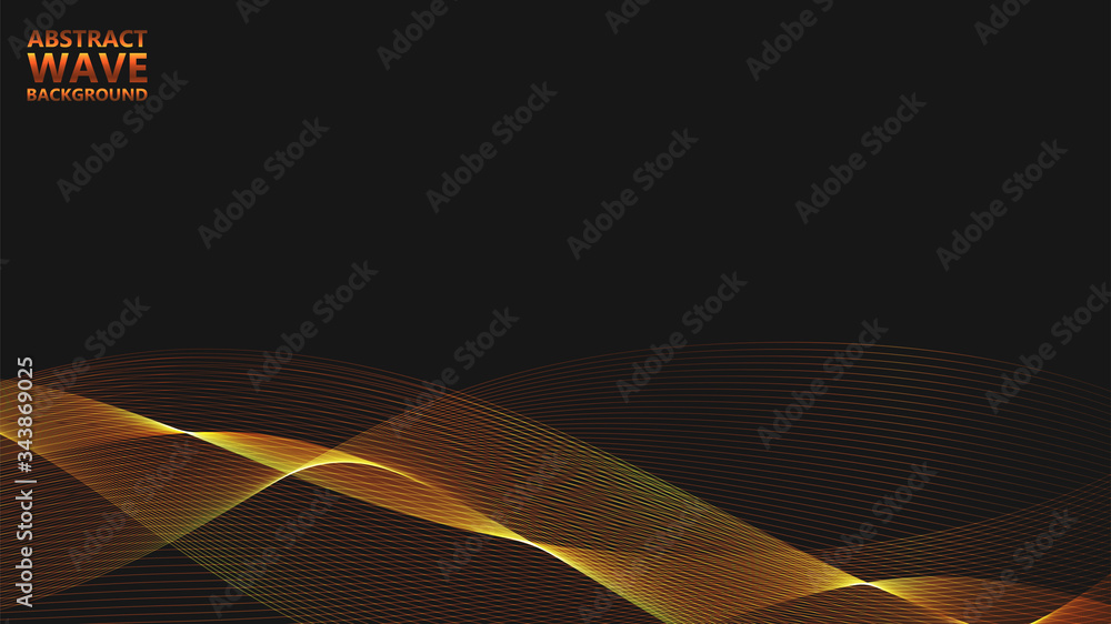 Leinwandbilder Abstract black background with golden light waves. Vector abstract shiny color gold waves design element on dark background. Vector illustration. Template luxury design.