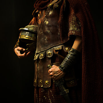 Roman Soldier With His Armor And With Black Background