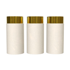 Kraft paper cardboard tube package with gold part mock up. 3d render isolated on white background.