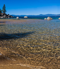 The Clear Water Of Lake Tahoe at Rocky Cove, Sand Harbor, Lake Tahoe, Nevada, USA
