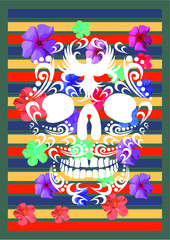 flower and skull embroidery graphic design vector art