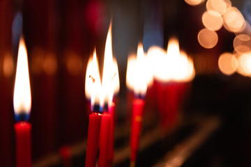 Chinese Red Candles In The Temple