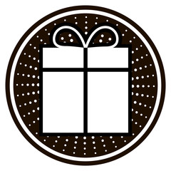 Gifts. Icon.
The image is conditional, a box with a bow, black and white, flat.