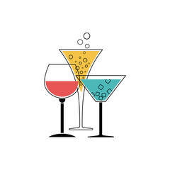 Verres d'alcool pour illustrer cartes, invitations, menus