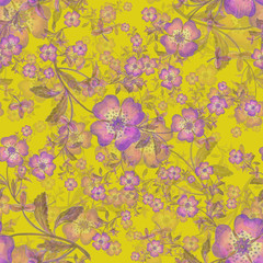  Seamless pattern of wild flowers. Stylish print for textile design and decoration. 