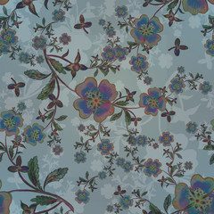  Seamless pattern of wild flowers. Stylish print for textile design and decoration. 