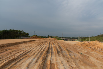 Dirt wheel printed road perspective horizon landscape