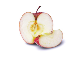 Half sliced ​​apples on a white background