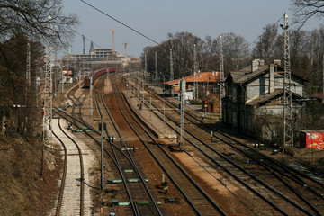 Riga, Latvia, 2010, April, Train tracks and a timber station in Tornakalns