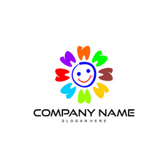 kids dental logo, happy face with teeth flower logo design vector