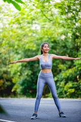 Women exercise happily for good health. Exercise concept