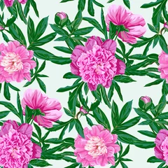  Seamless pattern with pink flowers of peony. © suokas