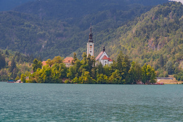 Panorama on Lake Bled in Slovenia