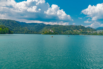 Panorama on Lake Bled in Slovenia