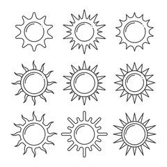 set of sun line icons vector illustration