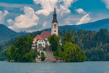 Panorama on Lake Bled in Slovenia