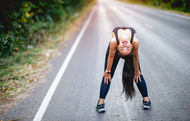 Women exercise happily for good health. Exercise concept