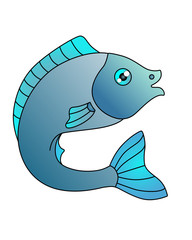 Fish. Gracefully curved fish in silver - blue colors - vector linear image with a gradient. Beautiful fish - an element for illustrating the underwater world, aquariums or seafood, pet shop emblems