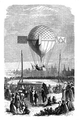 First flight with a dirigible balloon at Dijon mounted by the Abbe' Berteaux and Louis-Bernard Guyton-Morveau, French chemist and aeronaut, year 1784 © acrogame