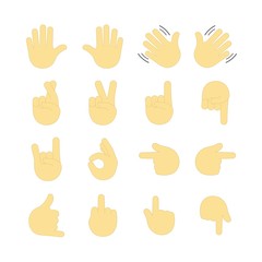 Various gestures of human hands. Vector flat illustration of hands in different situations. Vector design elements for web, presentation, communication, emoticons.