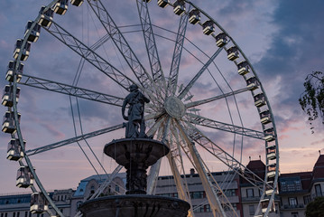 Ferris wheel at sunset in the city of Budapest in Hungary