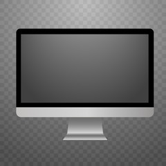 Ultra modern monitor by leading manufacturer. A gray monitor of an American company on a gray checkered background. A unique monitor closest to the original. Vector illustration. Stock Photo.