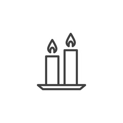 Two burning candles line icon. linear style sign for mobile concept and web design. Candles, home decor outline vector icon. Symbol, logo illustration. Vector graphics